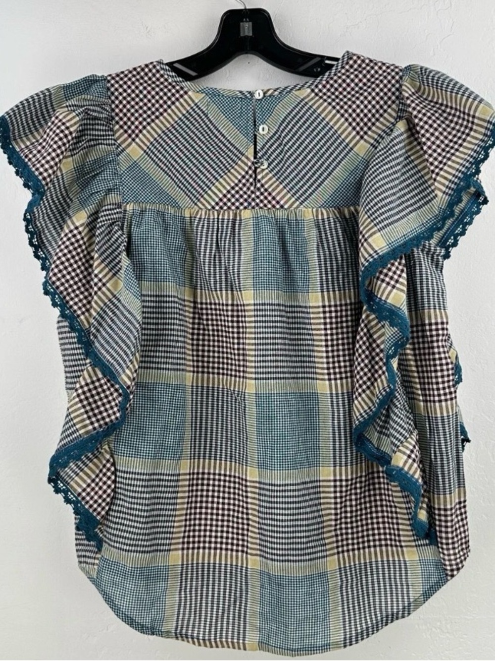 World Market Plaid Gingham Flutter Sleeve Blouse Size L/XL prairie cottagecore - Picture 3 of 4